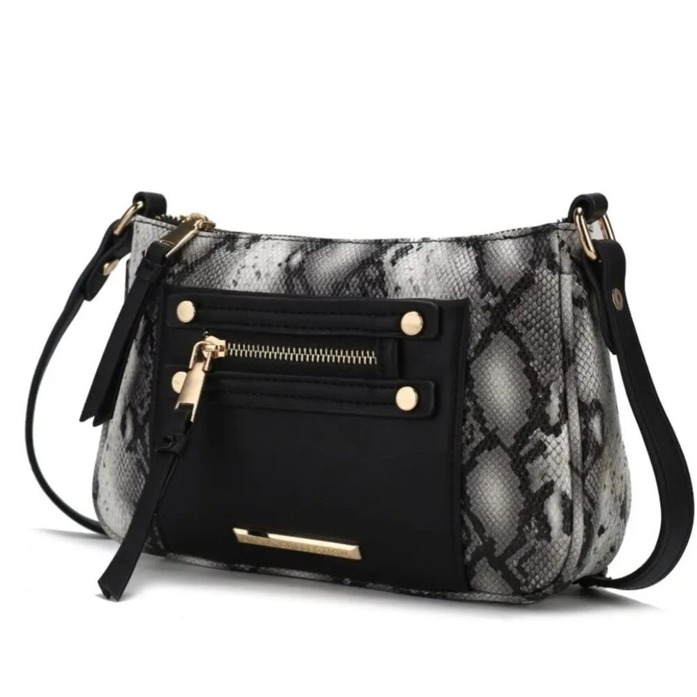 Black Snake Embossed Vegan Leather Crossbody Purse